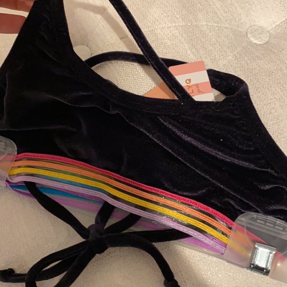 Pilyq Girls Black Velvet Sporty Bikini Set with Rainbow Stripes Toddler - Picture 8 of 8
